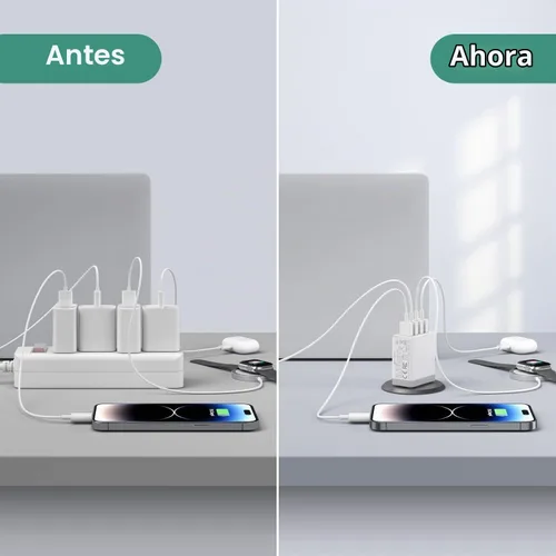Vista 7 de Cargador USB, Bloque de Carga de Pared USBA de 4 Puertos, Adaptador de Enchufe de Carga Rápida QC 3.0 Compatible con iPhone 12/13/14/15/XS/XS 1