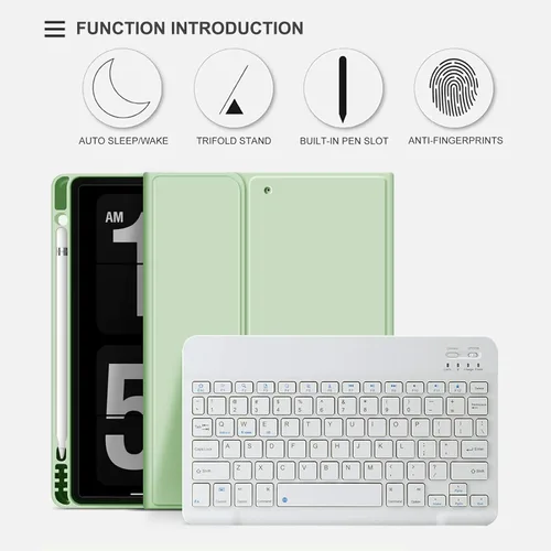 Vista 5 de aoub Funda para iPad de 9ª/8ª/7ª Generación de 10.2 pulgadas, Funda con Soporte Folio Desmontable Cubierta de Teclado Inalámbrico Bluetooth Funda