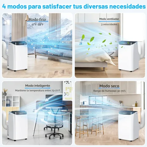 Vista 3 de Aire acondicionado portátil de 12,000 BTU que enfría hasta 500 pies cuadrados, unidad de CA portátil 3 en 1 de eficiencia energética con control