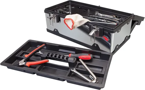 Vista 3 de Torin - Caja de almacenamiento organizadora de 19 pulgadas de acero inoxidable y plástico, caja de herramientas portátil con mango largo y bandeja