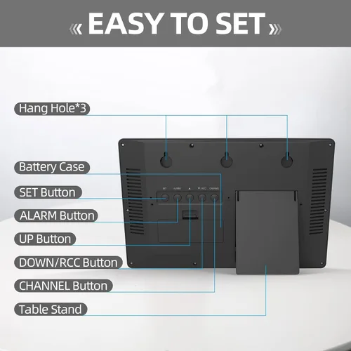 Vista 6 de Reloj atómico LFF de 4.5" con números, reloj de pared atómico que nunca necesita configuración, temperatura interior y exterior con sensor