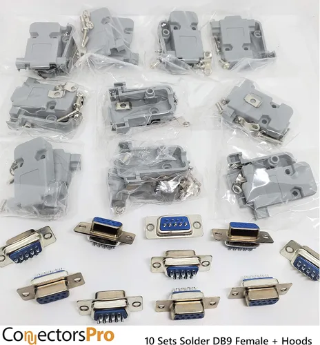 Vista 2 de Accesorios de PC – Connectors Pro 10 juegos de copa de soldadura DB9 hembra + capuchas de plástico, 9 pines D-Sub conector y capó, paquete de 20
