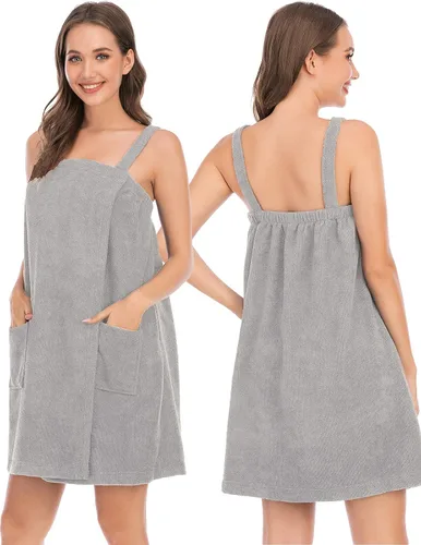 Vista 37 de Veseacky Toalla de baño para mujer con bolsillo, bata de spa ajustable y diadema facial