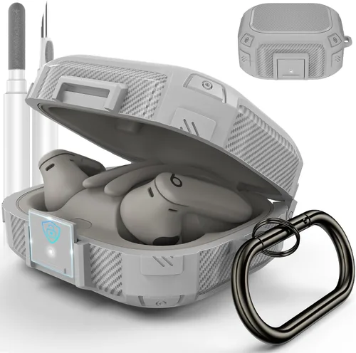 Vista 12 de Cubierta de protección LDSXAY de fibra de carbono a prueba de golpes [Bloqueo seguro mejorado] para estuche de Powerbeats Pro 2, con kit de limpieza
