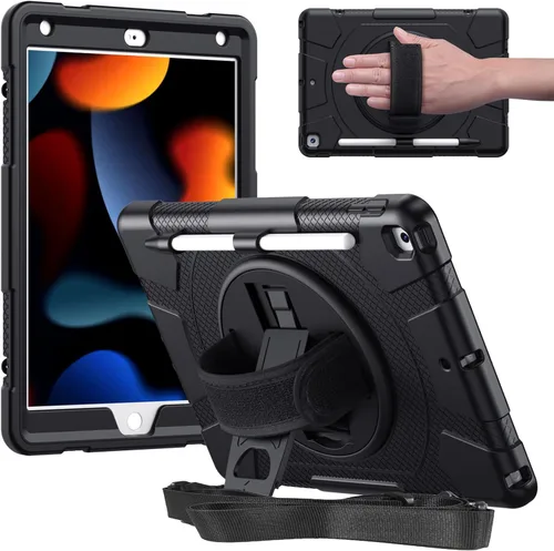 Vista 9 de Funda para iPad de 9ª/8ª/7ª Generación de 10.2", Cuerpo Completo Resistente de Servicio Pesado a Prueba de Golpes Anti Rayones Cubierta (Negro Azul)