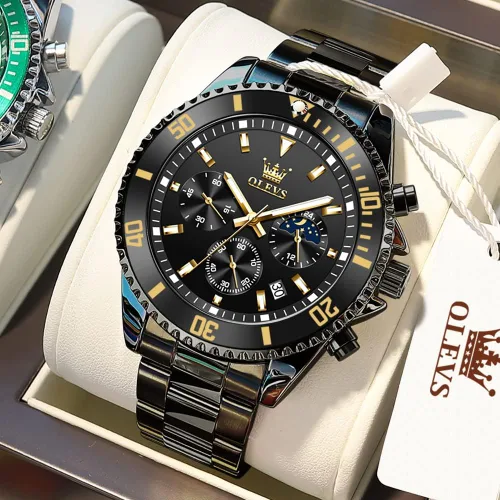 Vista 9 de OLEVS Watches for Men Classic with Date Business Dress Luxury Big Face GreenBlackBlue Waterproof Luminous Mens Wristwatch Analog Two Tone Stainless
