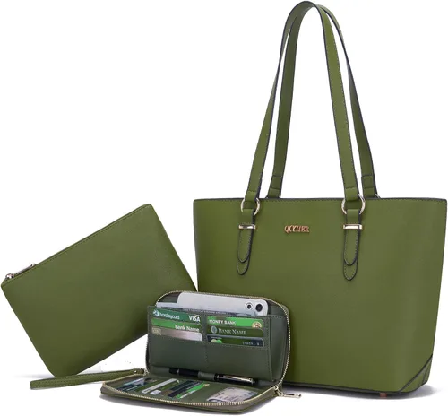 Vista 28 de Qiyuer - Juego de carteras y bolsos para mujer, bolso de trabajo, bolso de mano, bolso de hombro con asa superior, bolso con cartera a juego
