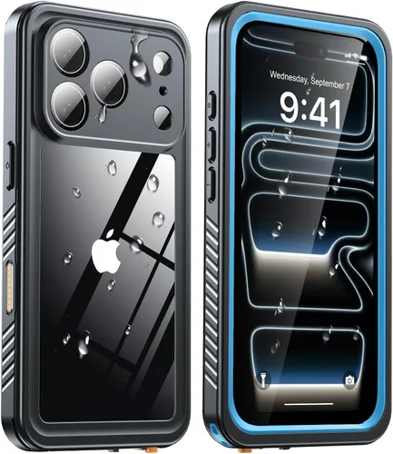 Vista 11 de ANTSHARE Funda impermeable IP68 para iPhone 16, negro/transparente Lente incorporada/protector de pantalla, protección militar contra caídas, funda