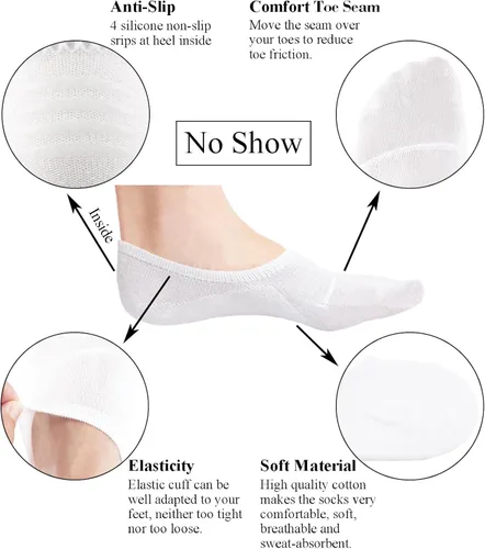 Vista 3 de Breslatte Calcetines invisibles para mujer y hombre, antideslizantes, atléticos, no se transparentan, cortos, invisibles, de corte bajo para mujer