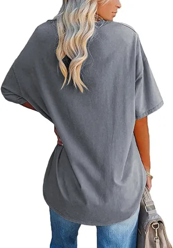 Vista 13 de Aoang Camisetas gráficas de gran tamaño para mujer, cuello redondo, manga corta, blusa