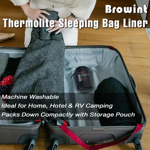 Vista 6 de BROWINT Forro 100% Thermolite para saco de dormir con 2 cremalleras, momia con capucha y rectangular para campamento; saco de dormir para adultos