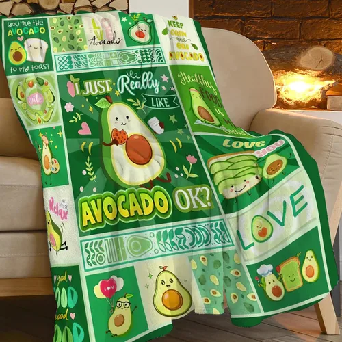 Vista 4 de SweetFox Manta de aguacate, divertida y bonita manta de decoración de aguacate, regalos para niñas y niños amantes, súper cálida, suave, ligera