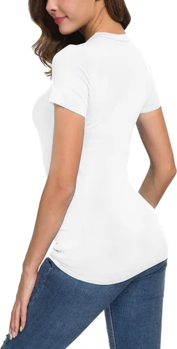 Vista 6 de EXCHIC Camiseta básica ajustada de manga corta para mujer
