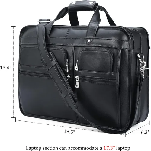 Vista 5 de Polare - Maletín de cuero de grano completo de 18.5 pulgadas para computadora portátil, bolsa de mensajero para hombres, grande para portátiles