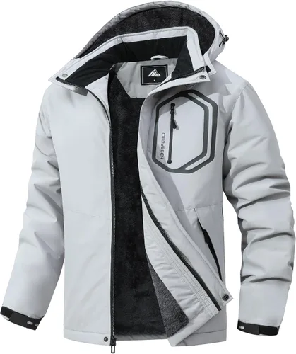 Vista 6 de Chaqueta de esquí desmontable con capucha para hombre, chaqueta de invierno acolchada impermeable, con forro cálido, parka resistente al viento