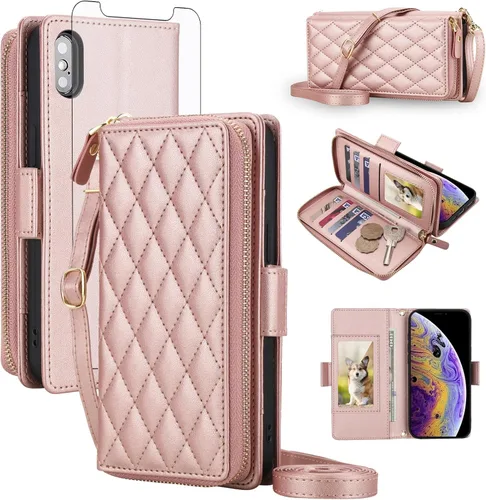 Vista 34 de Asuwish Funda compatible con iPhone 6/6s/7/8/SE 2020 2022 con cremallera y bloqueo RFID, protector de pantalla, correa cruzada i6 i7 i8 7s 8s SE2020