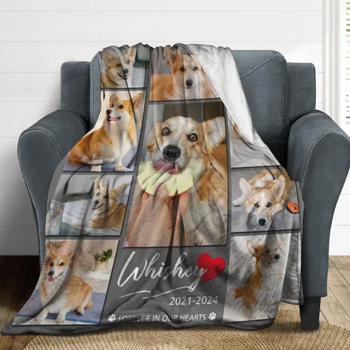 Vista 2 de Artsadd Manta conmemorativa personalizada para perros con fotos y nombre, regalos conmemorativos personalizados para la pérdida de perros y gatos