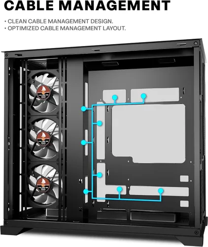 Vista 13 de PC CASE 9 PWM ARGB Ventiladores preinstalados, funda de PC para juegos de media torre, carcasa panorámica de vidrio templado para computadora
