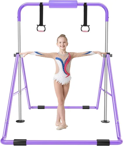 Vista 11 de Safly Fun Foldable Gymnastics Bar for Kids, Adjustable 35"-51", Sturdy 145 lbs Capacity, Easy-to-Assemble, Gymnastics Equipment for Kids for