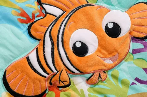 Vista 4 de Juego de ropa de cama para cuna de bebé, 7 piezas con temática oceánica, pez océano, tortuga, cuna