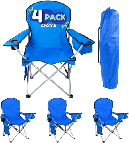 Vista 9 de EZONE Paquete de 2 sillas de campamento con enfriador de hielo integrado, silla portátil, bolsillo de almacenamiento, portavasos y bolsa