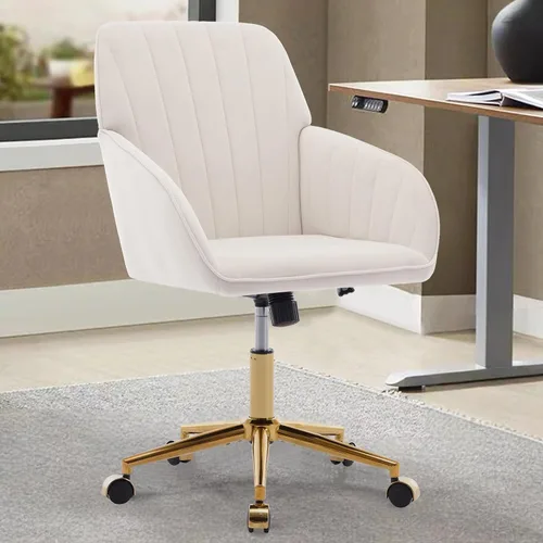 Vista 11 de Silla moderna de oficina en casa, cómoda silla de escritorio de terciopelo, silla de tocador de maquillaje con ruedas, silla giratoria ajustable