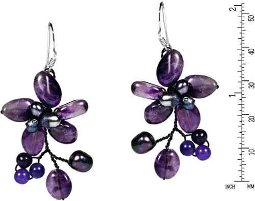Vista 4 de AeraVida Conjunto de joyas de plata esterlina 925 floral de cuarzo morado y transparente, Plata esterlina, Cuarzo