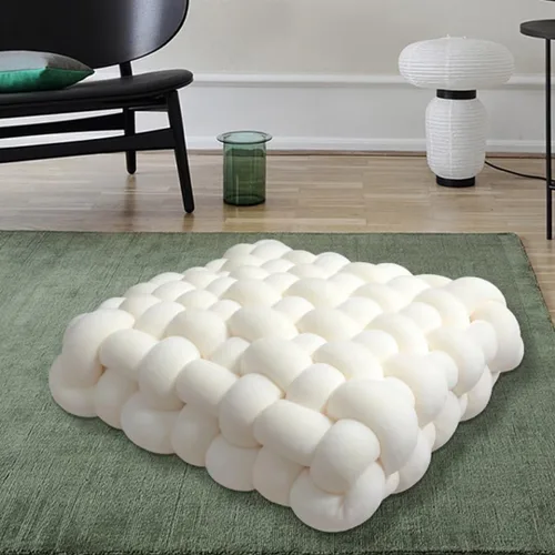 Vista 9 de Almohada decorativa cuadrada con nudo de 13 pulgadas, almohada anudada de terciopelo negro, almohada de piso de 8 bolas para sala de estar, ventana