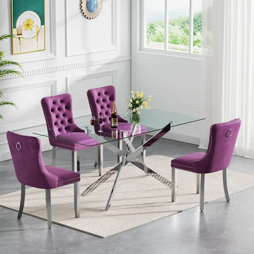 Vista 80 de Juego de mesa de comedor de cristal plateado moderno de 47 pulgadas para 2, juego de mesa de comedor de cocina redonda de 3 piezas con patas
