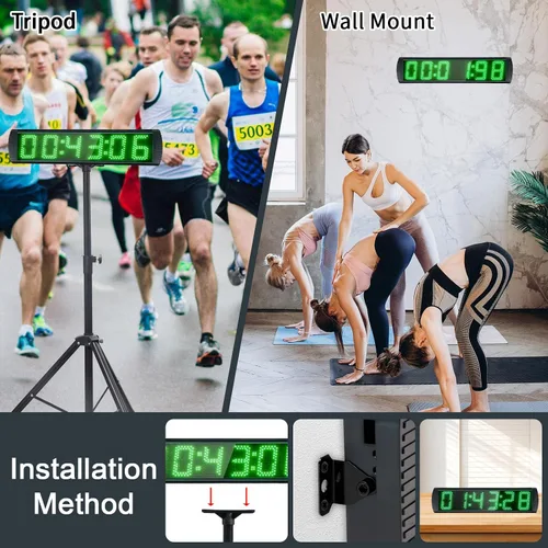 Vista 5 de Temporizador digital de carreras con pantalla LED grande con batería, función de cuenta regresiva/arriba/reloj de tiempo, control remoto, soporte