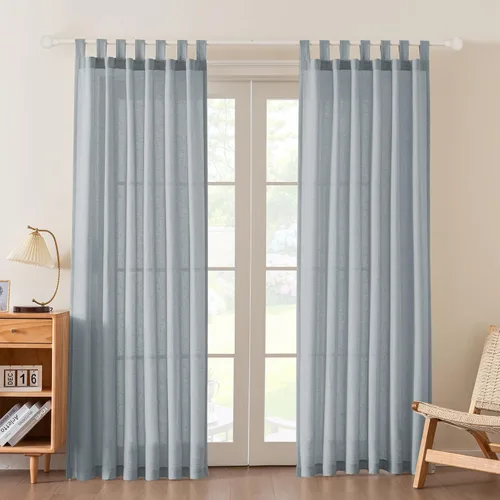 Vista 11 de FantasDecor Cortinas de lino de 63 pulgadas de largo, 2 paneles con pestañas superiores para sala de estar/dormitorio, cortinas texturizadas de lino
