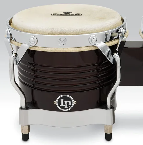 Vista 4 de Latin Percussion M201 LP Matador Wood Bongos - Marrón Oscuro/Cromo 8.625 pulgadas