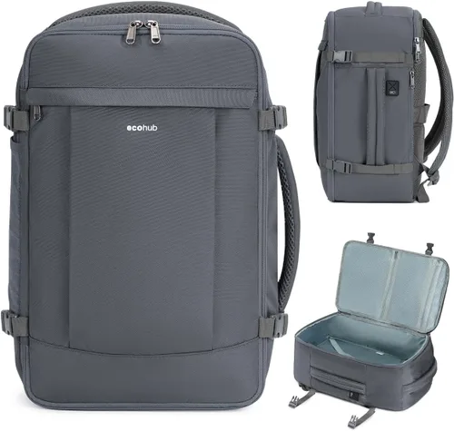 Vista 11 de ECOHUB Mochila de Viaje Aprobada para Aerolíneas, Bolsa de Artículos Personales, Mochila de Mano Negro