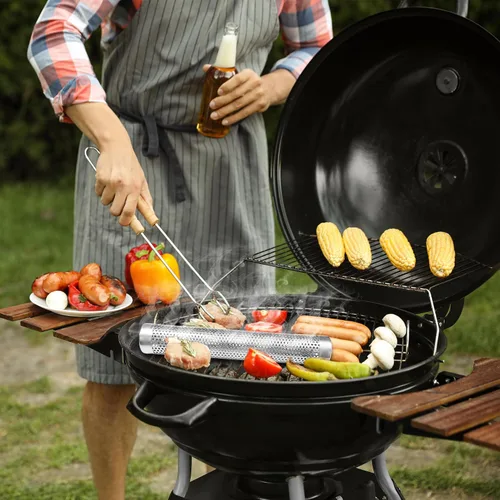 Vista 6 de Tubo de ahumador de pellets para parrilla de gas, tubo de humo de acero inoxidable de 12 pulgadas para ahumar en caliente o frío, 5 horas de humo