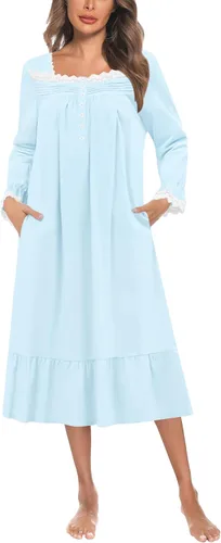 Vista 27 de YOZLY Camisones de algodón para mujer con bordado, sin mangas, con bolsillos S-XXXL