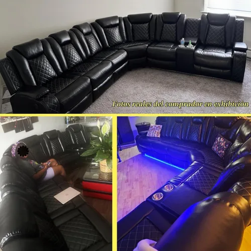 Vista 5 de A Ainehome Juego de sofá modular reclinable eléctrico con luz LED, sofás seccionales de cuero, juegos de muebles de sala de estar, juegos de sofá