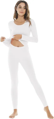 Vista 3 de NACHILA Conjunto de ropa interior térmica de bambú para mujer, suave, largo, conjunto de pijama de capa base, pijamas de manga larga, tallas S-XXL