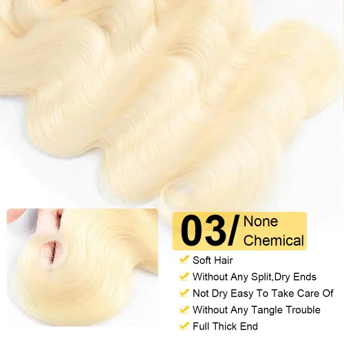 Vista 5 de QTHAIR Extensiones de cabello humano brasileño ondulado de grado 18A #613 con cierre de encaje HD 4x4