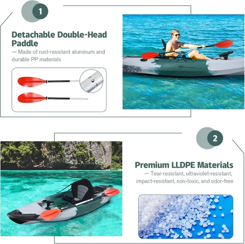 Vista 4 de Goplus Kayaks de pesca para adultos, 9.7 pies, kayak de turismo recreativo para una persona con paleta de aluminio, 4 soportes para caña de pescar
