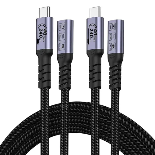 Vista 9 de Cable de extensión USB C de 1.5 pies (2 paquetes/240 W/40 Gbps/8K), cable extensor corto USB 4.0, transferencia de datos de alta velocidad de 40