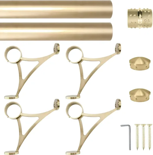 Vista 17 de Kit de riel de pie de montaje combinado, acabado dorado satinado, tubo de acero inoxidable de 2 pulgadas de diámetro exterior con conector interno