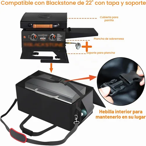 Vista 2 de Bolsa de transporte de parrilla de 22 pulgadas para Blackstone de 22 pulgadas con cubierta de parrilla y soporte, se adapta a la parrilla Blackstone