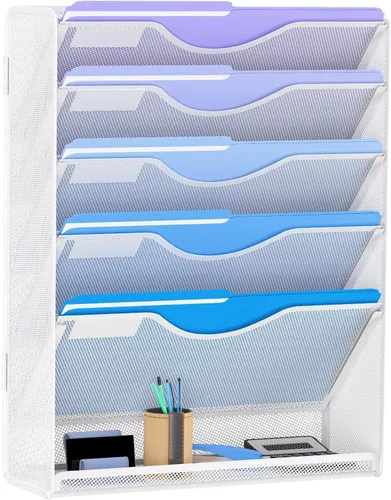 Vista 8 de Gawerk Organizador de archivos de pared colgante de 3 niveles, organizador de papel de correo de malla para colgar carpetas de archivos para oficina