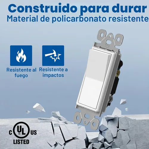 Vista 3 de CML interruptor de luz de pared basculante, de 3 vías, decorativo, acabado brillante, unipolar o de 3 vías, 15 A 120/277 V, garantía de 3 años