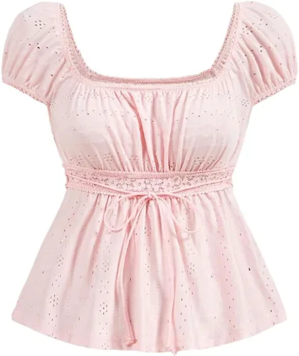 Vista 33 de SOLY HUX Blusa de verano de manga corta para mujer Blanco sólido