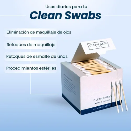 Vista 4 de Clean Skin Club Clean Swabs 500CT Punta puntiaguda Biodegradable + algodón orgánico y bambú Maquillaje y retoques de esmalte de uñas Sin