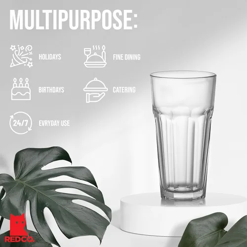 Vista 3 de Red Co. Juego de 6 vasos de vidrio transparente de 16 onzas líquidas para agua, jugo, cerveza, cócteles