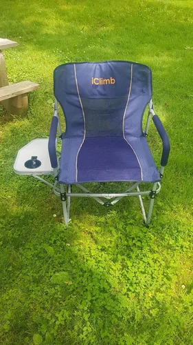 Vista 8 de iClimb Silla de malla plegable de camping compacta resistente con mesa auxiliar y asa