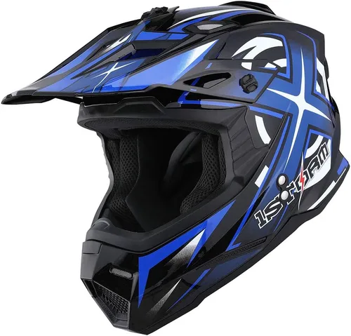 Vista 2 de 1Storm - Casco de motocross para adultos, BMX, MX, ATV, Dirt Bike, motocicleta cuádruple de cuatro ruedas, estilo de carreras, HF801 Sonic Blue