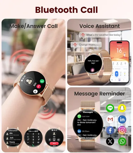 Vista 3 de Reloj inteligente para mujer con llamada de marca/respuesta, rastreador de actividad HD AMOLED de 1.43 pulgadas para Android iOS, reloj inteligente